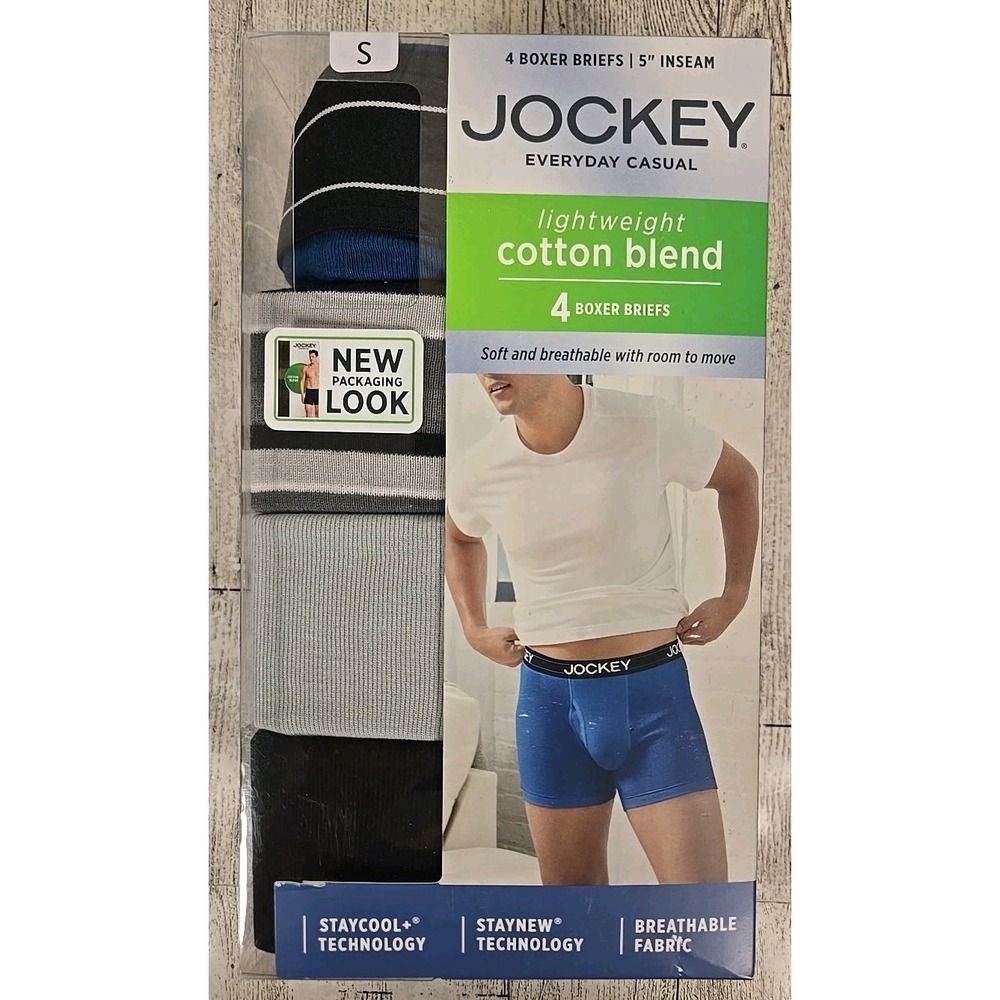 Jockey Boxer Briefs SMALL Lightweight Cotton Blend Underwear Mens 4-Pack